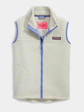 Vineyard Vines 3T Girl’s Cream Sherpa Vest with Periwinkle Trim